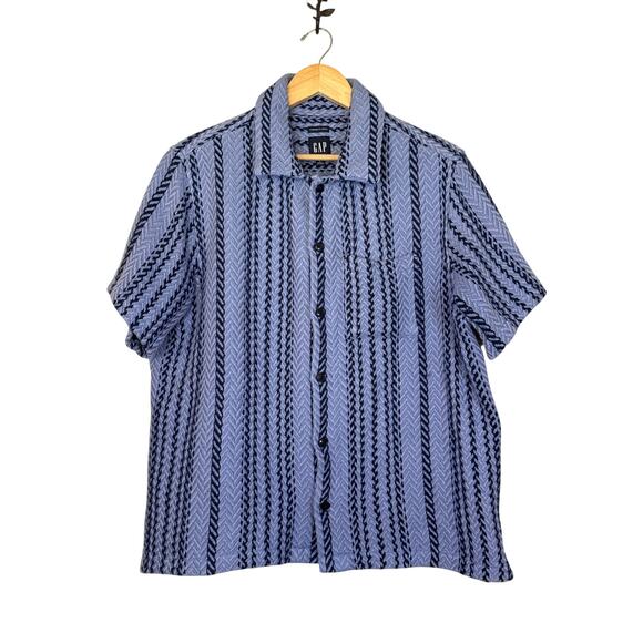 GAP Other - Gap Mens Textured Woven Shirt Size Large Blue Vertical Stripe Camp Shirt Summer